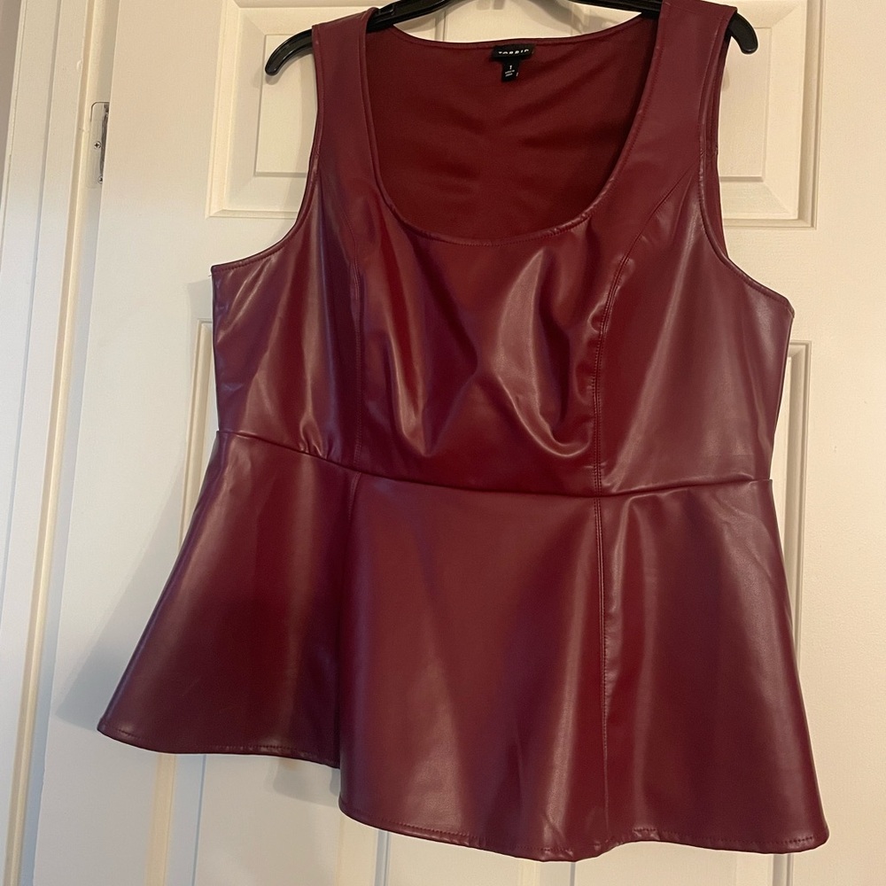 Women's Burgundy Faux Leather Top